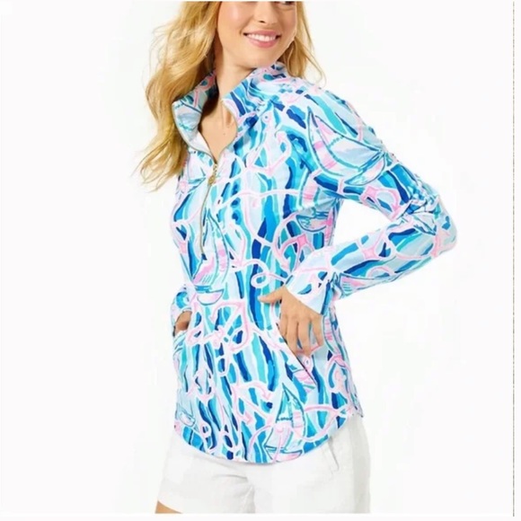 Lilly Pulitzer Tops - Lilly Pulitzer skim blue reel nauti UPF 50+ skipper popover